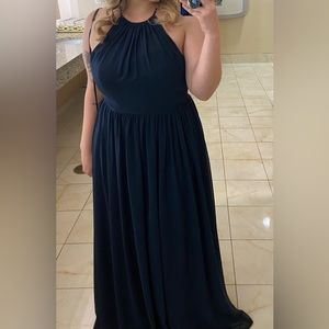 Navy Blue Chiffon Halter Bridesmaids Dress